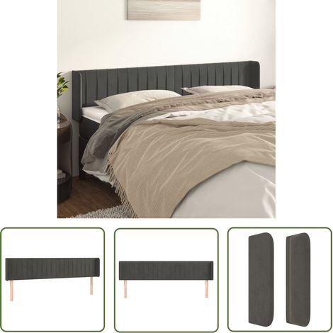The Living Store Tête de lit avec oreilles Gris foncé 203x16x78/88 cm Velours - Tête De Lit - Tête De Lit Velours - Tête De Lit Rembourrée - Literie - Chambre À Coucher (1/5)