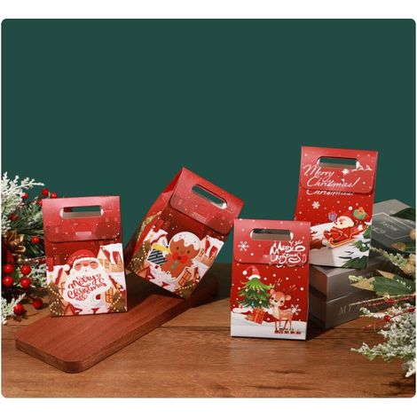 Weihnachtsgeschenktüten 13,5 x 8 x 20 cm mit Kordelzug, 4er-Set, Tüten zum Verpacken von Weihnachtsleckereien, Geschenktüten für Weihnachtsfeiern, Bonbontüten mit Schleifen (1/5)