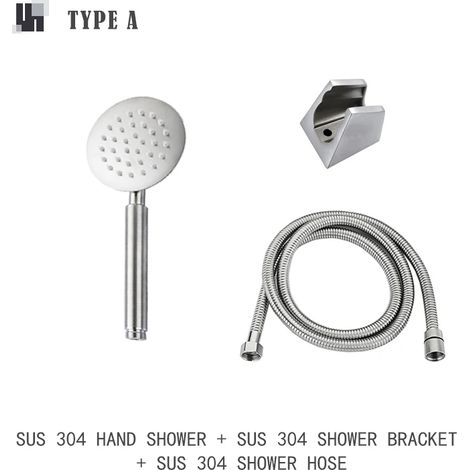 (Avec support en acier inoxydable brossé) Douchette de salle de bain avec support et flexible, pommeau de douche mural (1/5)