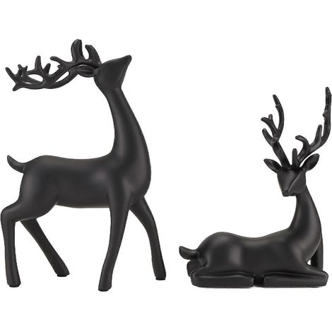 Ensemble de 2 figurines de rennes en résine, statues de cerfs, sculptures de cerfs ornementaux pour salon, meuble TV/bar à vin, décoration intérieure B (1/5)