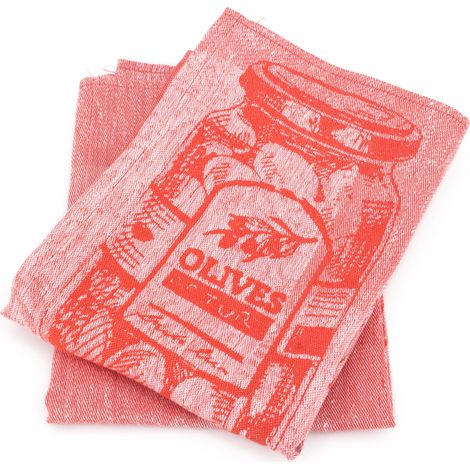 Lot de 2 torchons cuisine toile OLIVES coton et lin (1/5)