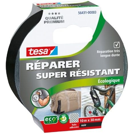 Ruban de réparation - TESA - Toilé Super Résistant - 10m x 38mm - Noir - Écologique et durable