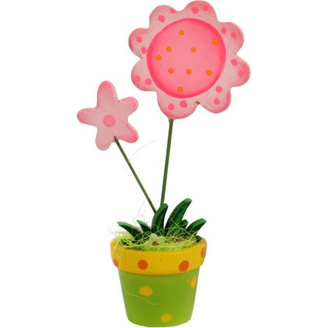 Decorazione primaverile in legno con vaso di fiori, 14 cm (1/2)