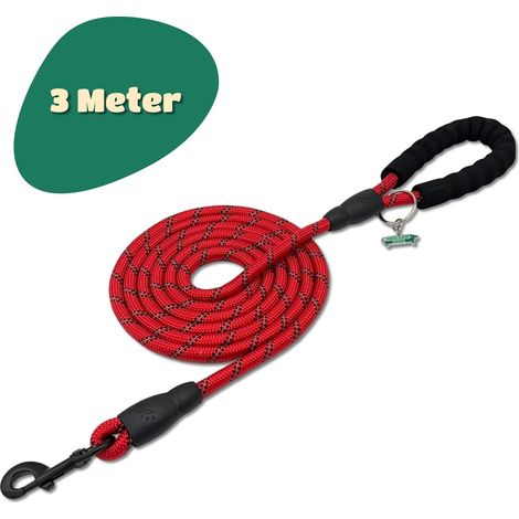 Laisse réfléchissante rouge de 3 mètres pour chien - Laisse pour chien - Ligne pour chien (1/5)