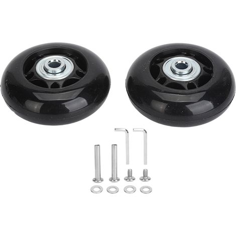 2 roues de remplacement universelles pour valise, roulettes pivotantes en caoutchouc avec roulements et outil d'installation - 64x24mm (1/5)