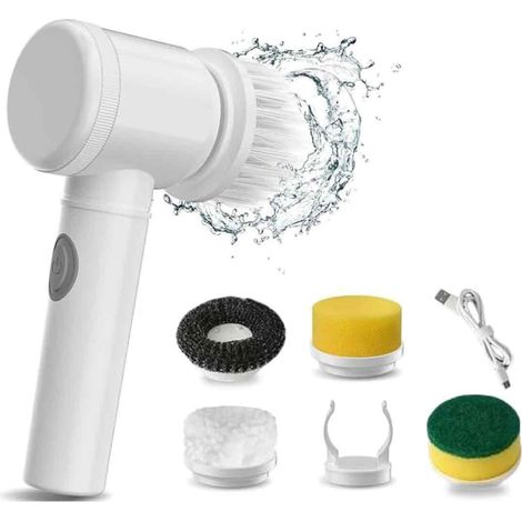 1 cepillo de limpieza inalámbrico con 5 cabezales intercambiables, 350 rpm, para uso doméstico y en el coche. (1/5)
