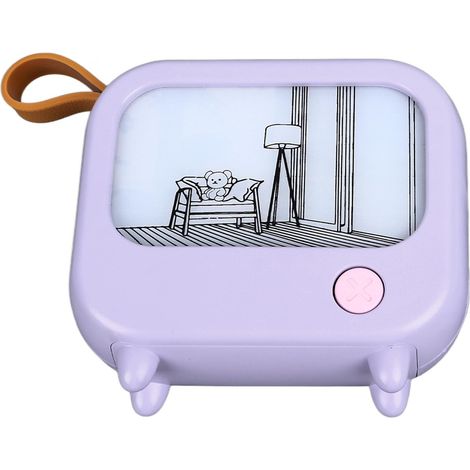 Veilleuse lumineuse en forme de téléviseur, 2 modes d'éclairage, rechargeable par USB, lampe de chevet portable, décoration pour chambre à coucher, violette (1/5)