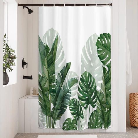 Rideau de douche anti-moisissure 120180cm, motif feuilles tropicales, décoration de salle de bain, avec crochets, lavable