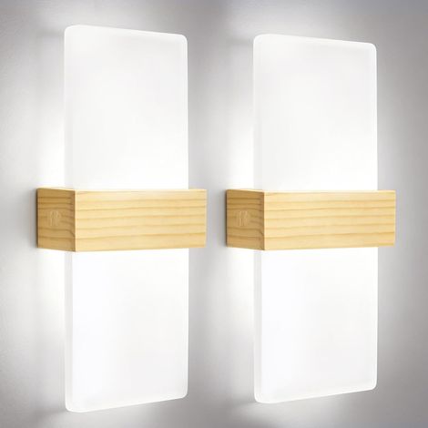 2 x Interior Wall Light Wood 6500K Cool White 12W  Modern Acrylic LED Bedroom Wall Light Up and Down Lighting for Hallway Stairs Bedroom Living Room (1/5)