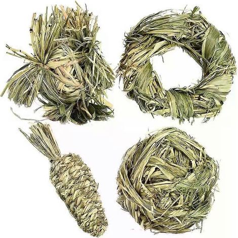 Boule d'herbe, anneau d'herbe, jouet à mâcher pour animaux de compagnie, jouet de nettoyage des dents pour hamster et lapin, accessoires pour petits animaux (1/4)
