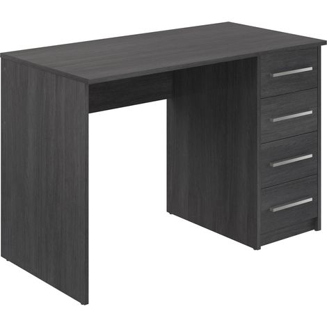 Bureau en mélamine coloris gris foncé avec 3 tiroirs - Longueur 110 x profondeur 56 x Hauteur 73 cm -PEGANE- (1/4)