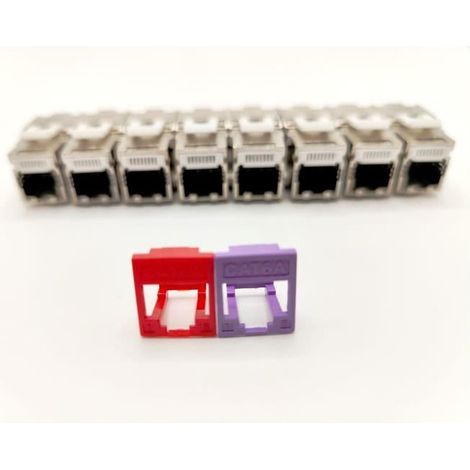 Pack de 8 noyaux keystone RJ45 Cat.6a - LINEAIRE - PRC624AK8 - 2 avec façades colorées (1/5)