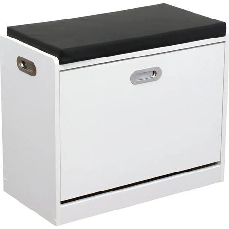 Panca Scarpiera con Seduta Imbottina in Legno Bianco Nero da Ingresso