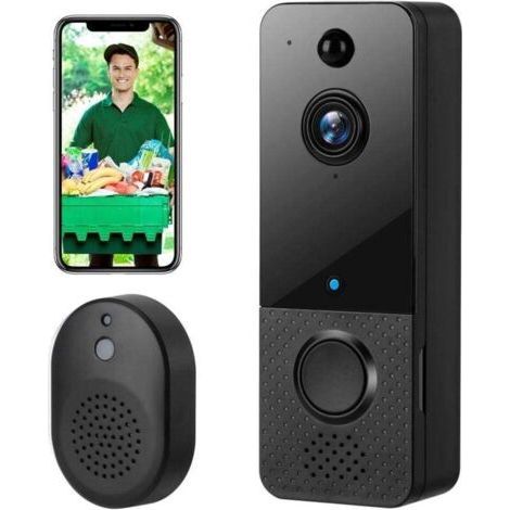 Sonnette Sans Fil avec Caméra,1080P WiFi Visiophone Sans Fil avec Carillon, Prise en Charge de La Vision Nocturne (1/4)