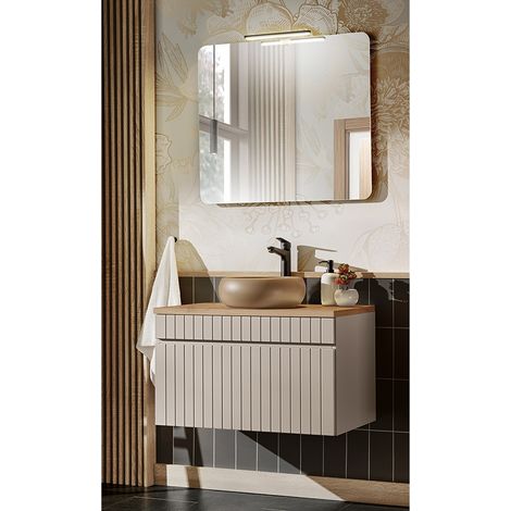 Waschplatz Waschtisch Unterschrank 80 cm Aufsatzwaschbecken rund IRAKLIO-56-CASHMERE Beige Eiche Nb. B/H/T ca. 80,4/200/46 cm (1/5)
