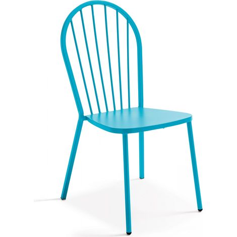 Chaise bistrot en métal bleu (1/4)