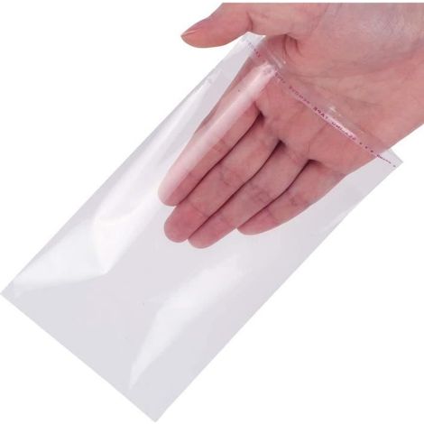 WOVTE 100 Pcs Sachets Transparents en Cellophane Plastique avec Fermeture Adhésive - 10 x 15 cm (1/4)