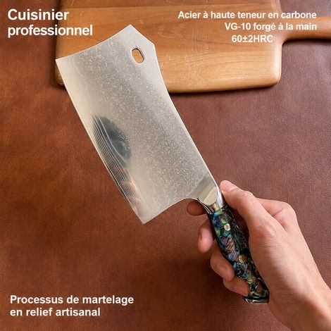 Couperet de chef chinois Damas VG10 forgé manche nacre d'ormeau, 32 × 10 × 5 cm, 500 g – Livraison gratuite (1/5)
