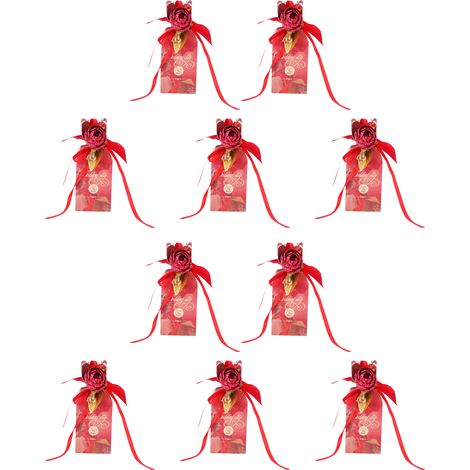 10 Geschenkboxen für Süßigkeiten, ideal für Hochzeiten und Jubiläen, mit dekorativen Bändern und floralem Retro-Muster (1/5)