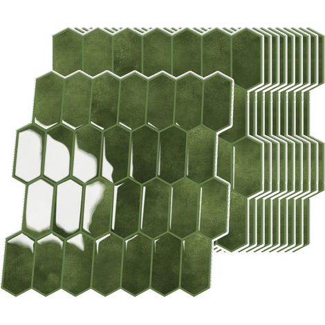 10 Pièces Carreaux Adhesif Cuisine, Carrelage Adhésif pour cuisine, Salle de Bain, Décoration Murale, Carreaux Hexagonaux Longs à Décoller et Coller, Papier Peint Adhesif Mural (1/5)