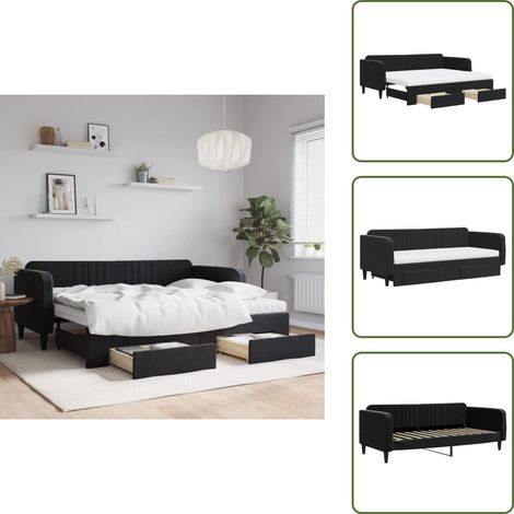 Tagesbett Ausziehbar mit Schubladen Schwarz 90x200 cm Samt - Sofa - Schlafsofa - Gästebett - Tagesbett - Doppelbett (1/5)