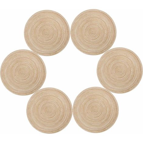 Runde Platzsets, 35 cm Durchmesser, 6er-Set, aus Polypropylen und Baumwolle. Hitzebeständig bis 70 °C. Rutschfest und abwaschbar.
