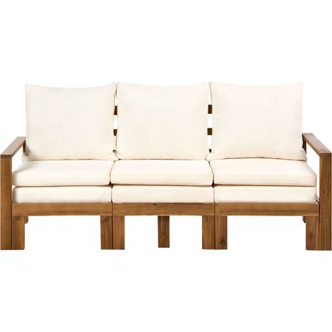 Panca da giardino in legno d'acacia 190 cm trasformabile per esterni con cuscini beige chiaro Isolello