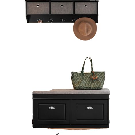 Banc de rangement pour chaussures, siège rembourré, design gain de place, noir (1/2)