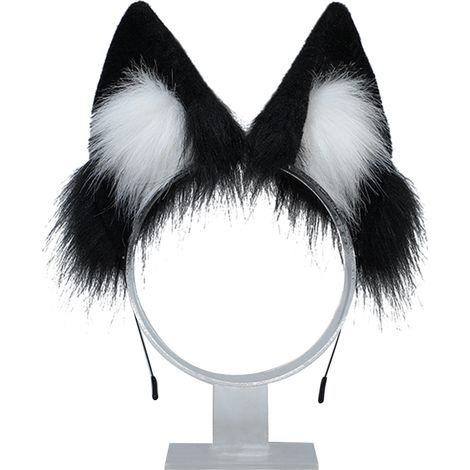 Serre-tête oreilles d'animaux en peluche noir, doux et confortable, finition squelette, bandeau fluffy pour femme, accessoire cosplay mignon (1/5)