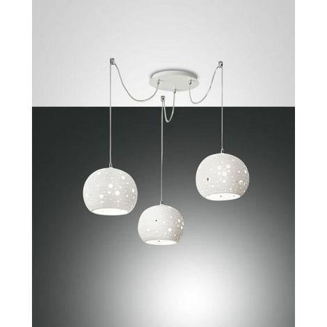 Suspension Corvara En Métal Blanc Et Céramique, Design Élégant, Douille E27 3X40W, Diamètre 250 Mm, Hauteur Réglable Jusqu'À 5000 Mm (1/2)