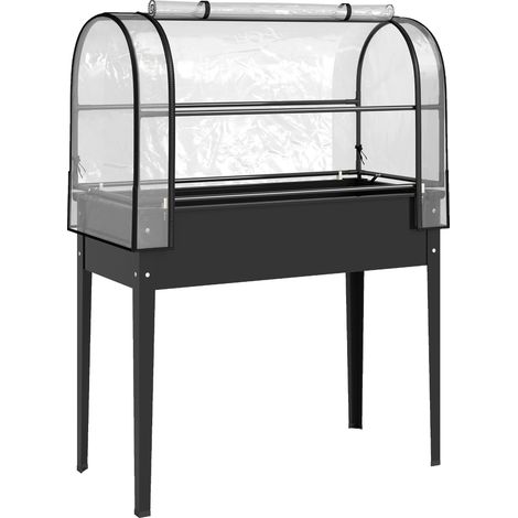 Letto per Orto Rialzato 100x49x136 cm con Copertura Mini Serra e Foro di Drenaggio in Metallo e Plastica Nero (1/5)
