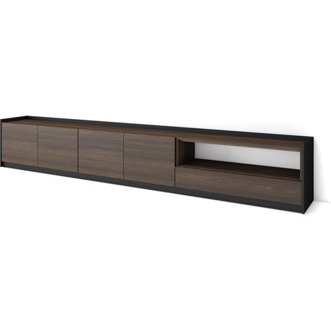 Skraut Home - Meuble TV, Banc Télé, 310x37x50cm, Pour les TV jusqu'à 80", Chêne foncé et Noir (1/5)