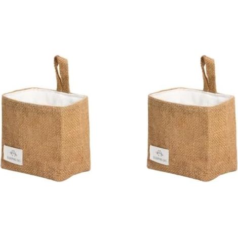Sollbry 2 pièces Petit panier de rangement suspendu en coton et lin pour bureau, idéal pour organiser les clés et les objets divers.,Lin jaune (1/5)