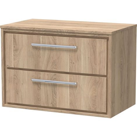 Longnor 2 Drawer Wall Hung Vanity Unit with Worktop, Light Oak, 800mm