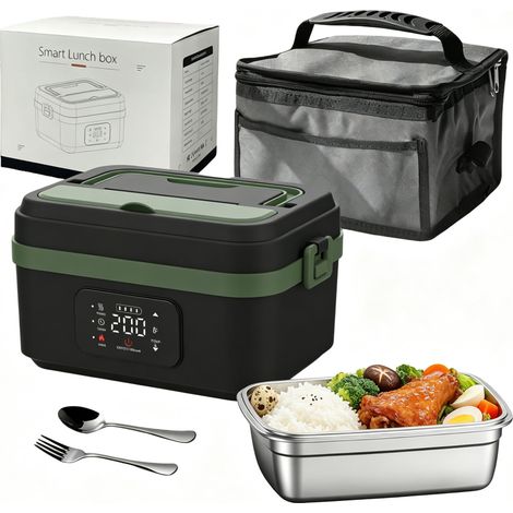 Lunch Box Chauffante, Boîte à lunch chauffante sans fil, avec Fourchette cuillère, 60W, 1L, USB, écran LED, pour Voiture Bureau etc (1/5)