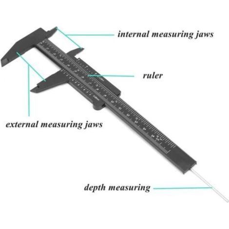 Règle double graduée, pied à coulisse de précision en plastique de 150 mm, outil de mesure au 0,5 mm (noir) (1/3)