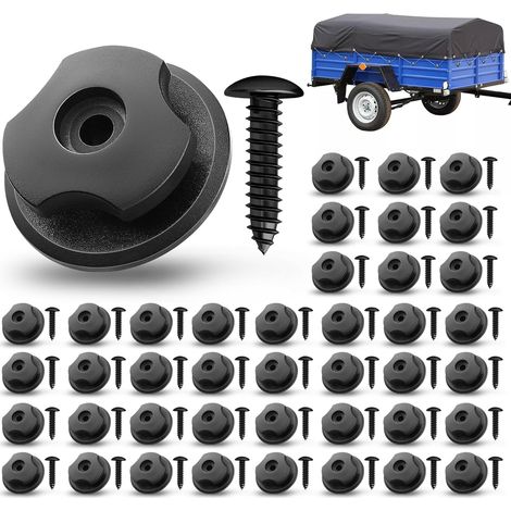Lot de 50 boutons de bâche avec vis, remorque, mur de bord, crochets à voile, boutons ronds, fixation de bâche robuste, crochets de fixation en plastique, filets de remorque, crochets, bâches de (1/5)