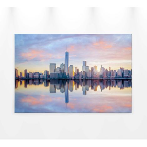 Tableau Skyline ville de New York | Tableau sur toile paysage ville américaine | Tableau coloré buildings tendance pour bureau - 0,9 x 0,6 m (1/5)