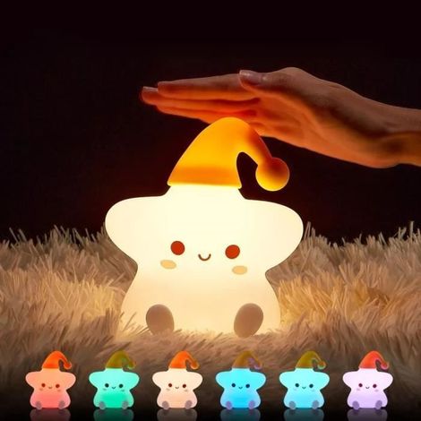 Veilleuse Enfant, Veilleuse bébé étoiles Tactile 7 Couleurs-Rechargeable par USB-Contrôle à distance-En Silicone (1/4)