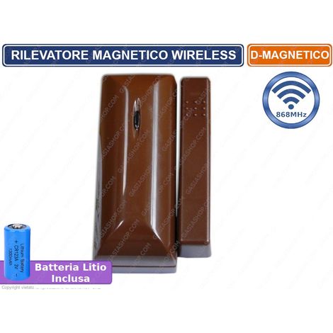 RILEVATORE SENSORE MAGNETICO PORTE FINESTRE WIRELESS E CABLATO 868 MHZ MARRONE (1/2)