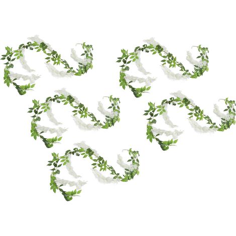 Guirlande de 5 fleurs artificielles en glycine et rotin, blanches, pour la décoration de la maison, des fêtes et des mariages. (1/5)