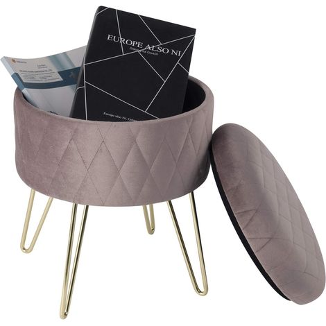 WOLTU Round Velvet Ottoman Footrest stools Compact Vanity Seat W/ Storage and Lid Pink (1/5)