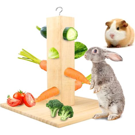 Rabbit Food Dispenser, Rabbit Feeder, Wooden Food Tree for Guinea Pigs (1/5)