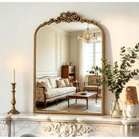 Miroir Baroque doré Antique 40 x 61 cm - Cadre Vintage en Fonte avec Fleurs en résine sculptées à la Main - Miroir Mural incassable pour Salle de Bain, Salon et Chambre à Coucher (1/5)