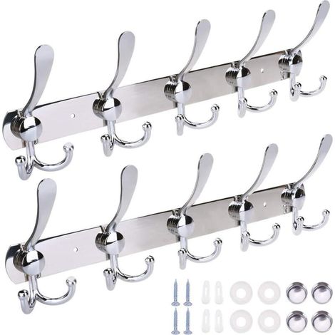 2er-Pack Wandgarderobe aus Edelstahl mit 5 Haken, wasserfest, korrosionsbeständig, Tragkraft bis 30 kg, für Hüte, Kleidung und Badezimmer-Organizer – Crezuo