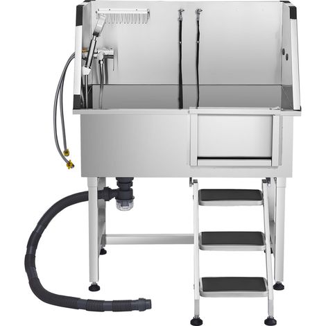 Station de lavage pour chiens en acier inoxydable de 96,5 cm, baignoire de toilettage avec robinet eau chaude/froide, pommeau de douche, lavabo, convient aux chats et chiens de petite et moyenne taill (1/5)