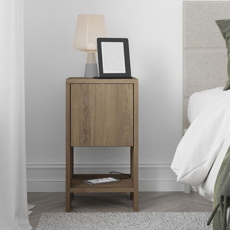 Comodino con anta ribalta 30x30x55h colore noce Ema