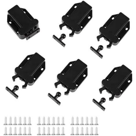 6 Pièces Loquets à Libération Tactile Poussoir Porte Placard avec Vis Loquet de Non Magnétiques pour Meubles Tiroirs (Noir) - (1/5)