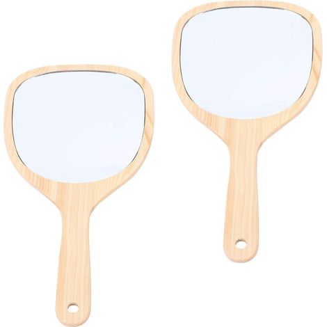 Miroir De Maquillage En Bois - 2 Pièces - Poignée En Bois Naturel - Portable Pour Voyage Et Salle De Bain - 10 cm De Diamètre - Lot De 2 (1/5)