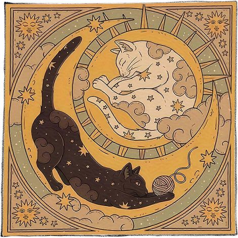 Tapisserie carrée divinatoire, motif chats et lune, nappe astrologique, tarot, fournitures de sorcellerie (1/5)